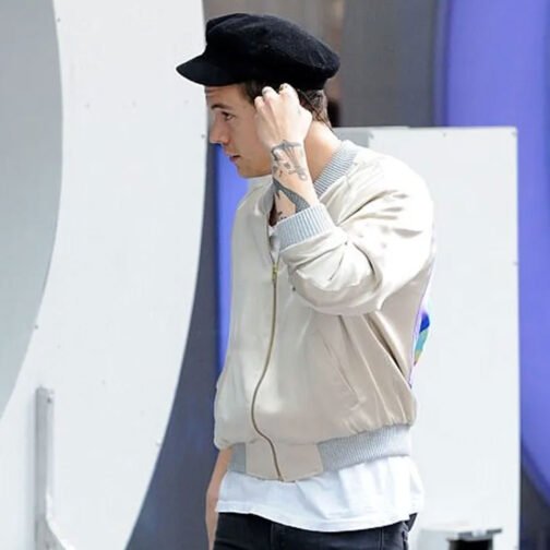 Harry Style Metallic Cream Bomber Jacket - Image 7