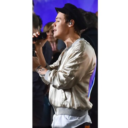 Harry Style Metallic Cream Bomber Jacket - Image 8