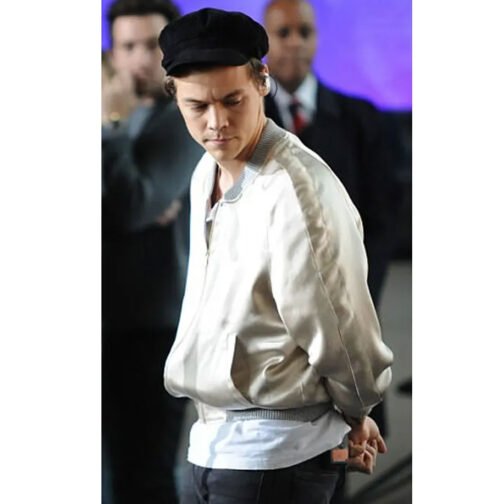 Harry Style Metallic Cream Bomber Jacket - Image 10