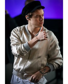 Harry Style Metallic Cream Bomber Jacket