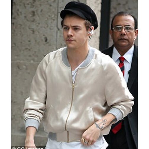 Harry Style Metallic Cream Bomber Jacket - Image 6