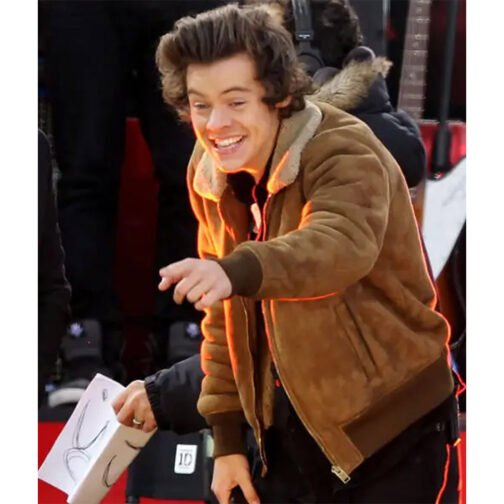 Harry Styles Brown Suede Aviator Jacket - Image 3