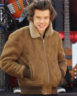 Harry Styles Brown Suede Aviator Jacket