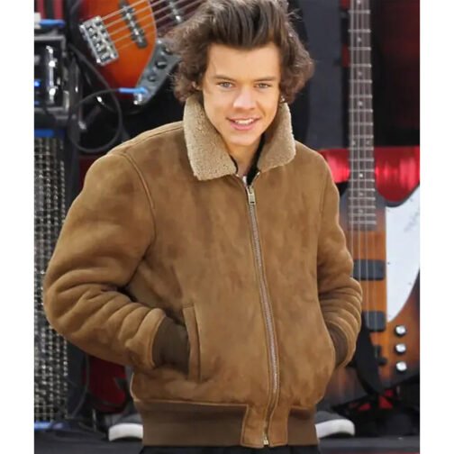 Harry Styles Brown Suede Aviator Jacket - Image 2