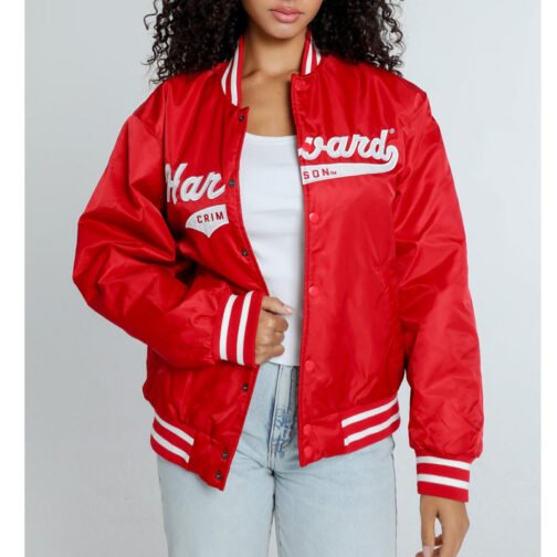 Harvard University A-Game Red Varsity Satin Jacket - Image 3
