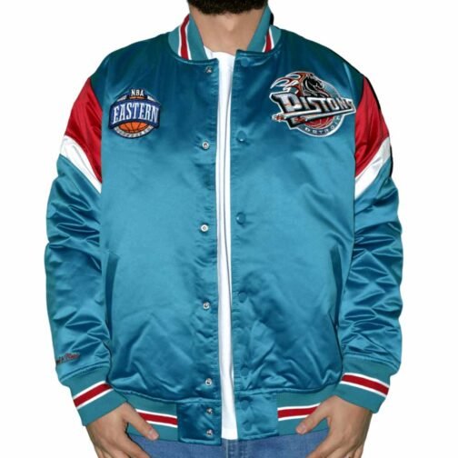 Detroit Pistons Heavyweight Aqua Satin Jacket - Image 3