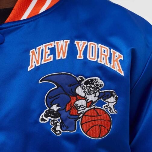 NY Knicks Heavyweight Blue Satin Jacket - Image 4
