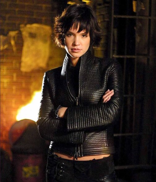 Ashley Scott Birds of Prey Padded Black Leather Jacket