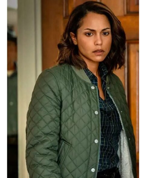 Hightown Monica Raymund Green Diamond Quilted Jacket - Image 2