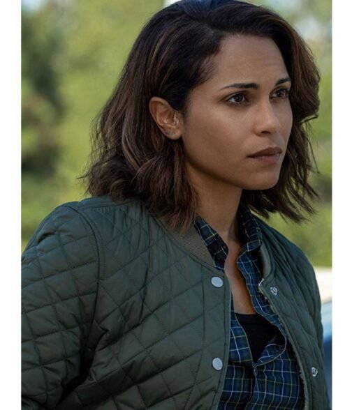 Hightown Monica Raymund Green Diamond Quilted Jacket - Image 4