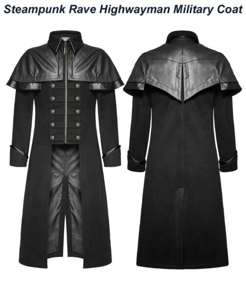 Steampunk Rave Highwayman Black Military Coat - Image 4