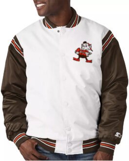 Cleveland Browns Historic Renegade White/Brown Satin Varsity Jacket