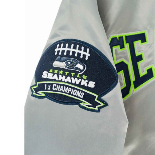 Hometown Hero Seattle Seahawks Grey Satin Jacket - Image 4