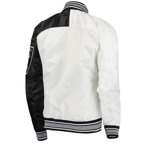 Los Angeles Las Vegas Raiders White and Black Satin Jacket - Image 2