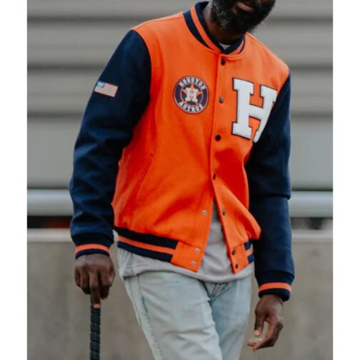 Houston Astros Blue and Orange Varsity Wool Jacket - Image 3