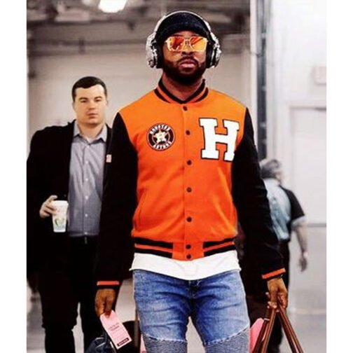 Houston Astros Blue and Orange Varsity Wool Jacket - Image 5