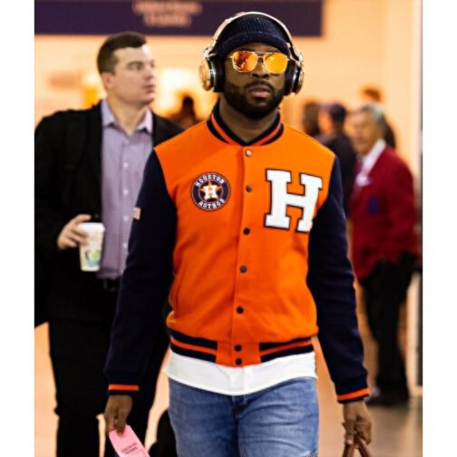Houston Astros Blue and Orange Varsity Wool Jacket - Image 6