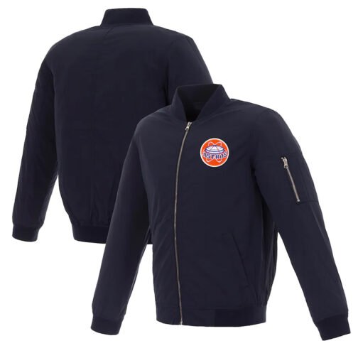 Houston Astros Navy Blue Nylon Bomber Jacket - Image 3