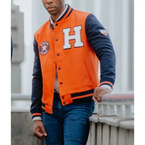 Houston Astros Blue and Orange Varsity Wool Jacket - Image 2