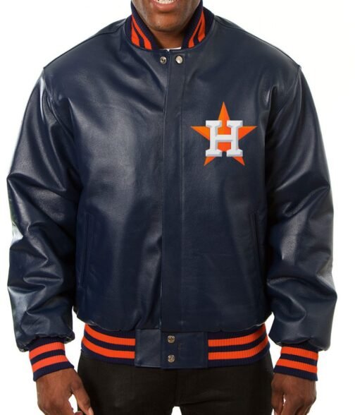 Varsity Houston Astros Navy Blue Leather Jacket
