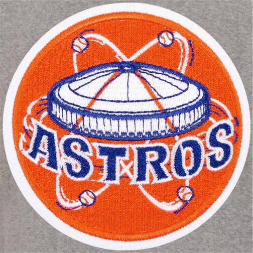 Houston Astros Navy Blue and Gray Hooded Varsity Jacket - Image 3