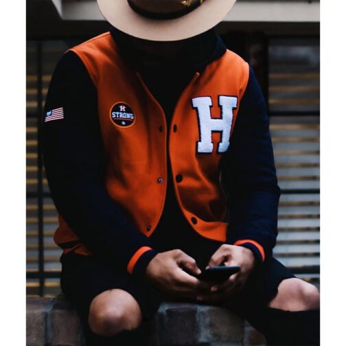 Houston Astros Blue and Orange Varsity Wool Jacket - Image 8