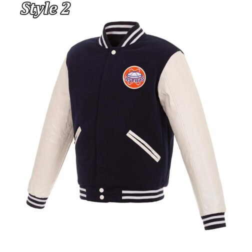 Varsity Houston Astros White and Navy Blue Jacket - Image 2