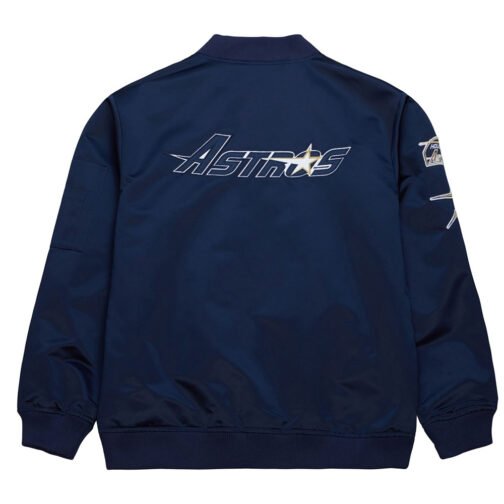 Houston Astros Vintage Logo Navy Lightweight Satin Jacket - Image 2