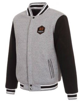 Houston Dynamo Gray and Black Varsity Wool Jacket