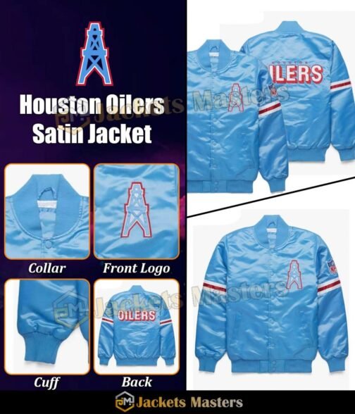Bomber Houston Oilers Light Blue Satin Jacket - Image 14
