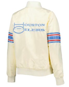 Cream Houston Oilers Line Up Satin Jacket