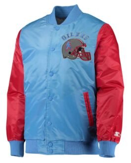 Houston Oilers Locker Room Throwback Light Blue and Red Jacket