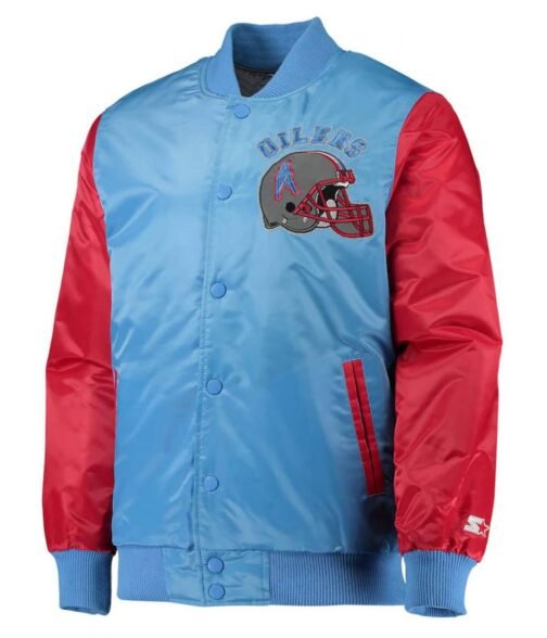 Houston Oilers Locker Room Throwback Light Blue and Red Jacket