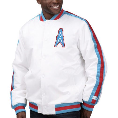 Houston Oilers Throwback D-Line Varsity Satin Jacket - Image 4