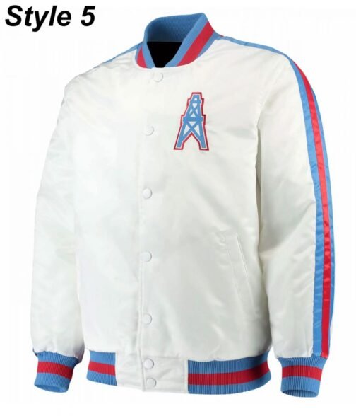 Bomber Houston Oilers Light Blue Satin Jacket - Image 5