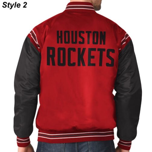 75th Anniversary Houston Rockets Leader Satin Black and Red Jacket - Image 8