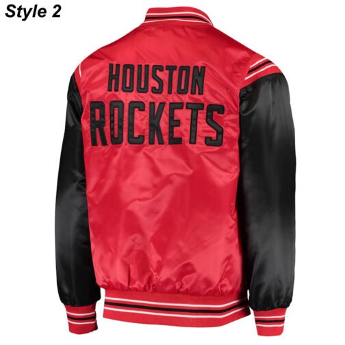 75th Anniversary Houston Rockets Leader Satin Black and Red Jacket - Image 6
