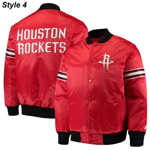 75th Anniversary Houston Rockets Leader Satin Black and Red Jacket - Image 11