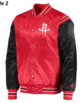 75th Anniversary Houston Rockets Leader Satin Black and Red Jacket