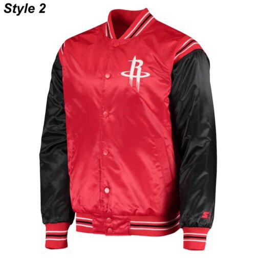 75th Anniversary Houston Rockets Leader Satin Black and Red Jacket - Image 2