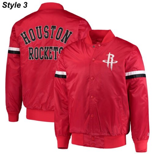 75th Anniversary Houston Rockets Leader Satin Black and Red Jacket - Image 3