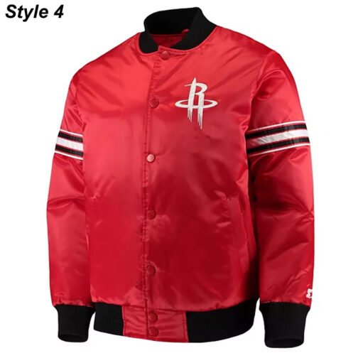 75th Anniversary Houston Rockets Leader Satin Black and Red Jacket - Image 4