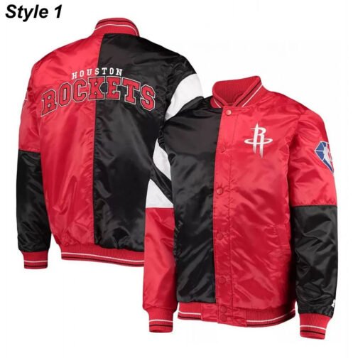 75th Anniversary Houston Rockets Leader Satin Black and Red Jacket - Image 9