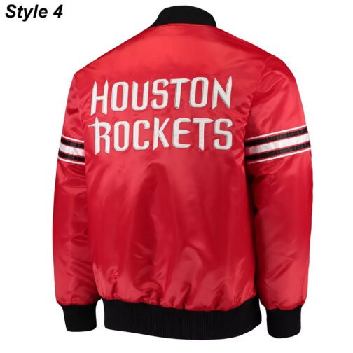 75th Anniversary Houston Rockets Leader Satin Black and Red Jacket - Image 7