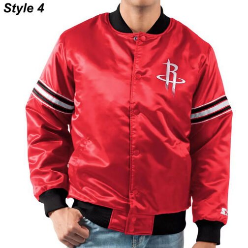 75th Anniversary Houston Rockets Leader Satin Black and Red Jacket - Image 12