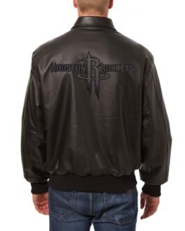 Bomber Houston Rockets Black Leather Jacket
