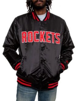 Bomber Houston Rockets Satin Black Jacket