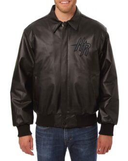 Bomber Houston Rockets Black Leather Jacket