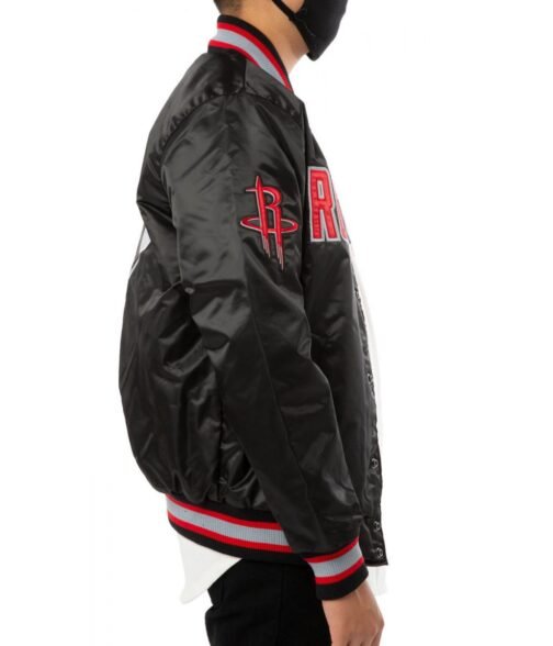 Starter Houston Rockets Satin Bomber Red and Black Jacket - Image 4