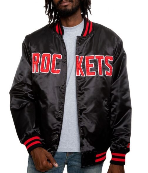 Bomber Houston Rockets Satin Black Jacket - Image 3